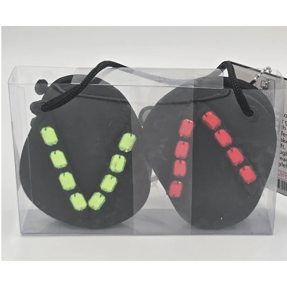Wine Wear Steppin Out Flip Flop Glass Coasters Set of 4 Rhinestone Black Foam
